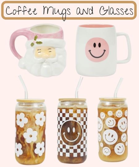 These Mugs make great gifts for all the Coffee and Latte Lovers.  Vintage Santa Mug | Vintage Smiley Face Mug | Coffee Mug Gift | Unique Coffee Mugs | Iced Coffee Glass with Lid | Pink Smiley Face Mug | Pink Santa Mug | vintage Smiley Face Glass | Flower Glass for Iced Coffee | Iced Coffee Glass With Wood Lid | Retro Smiley Face Mug | Retro Flower Glass | Retro Smiley Face Glass | Christmas Holiday Gifts 

#LTKunder50 #LTKHoliday #LTKSeasonal