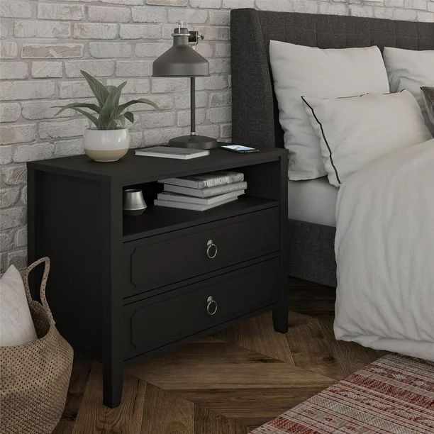 Novogratz Her Majesty 2 Drawer Nightstand, Black - Walmart.com | Walmart (US)