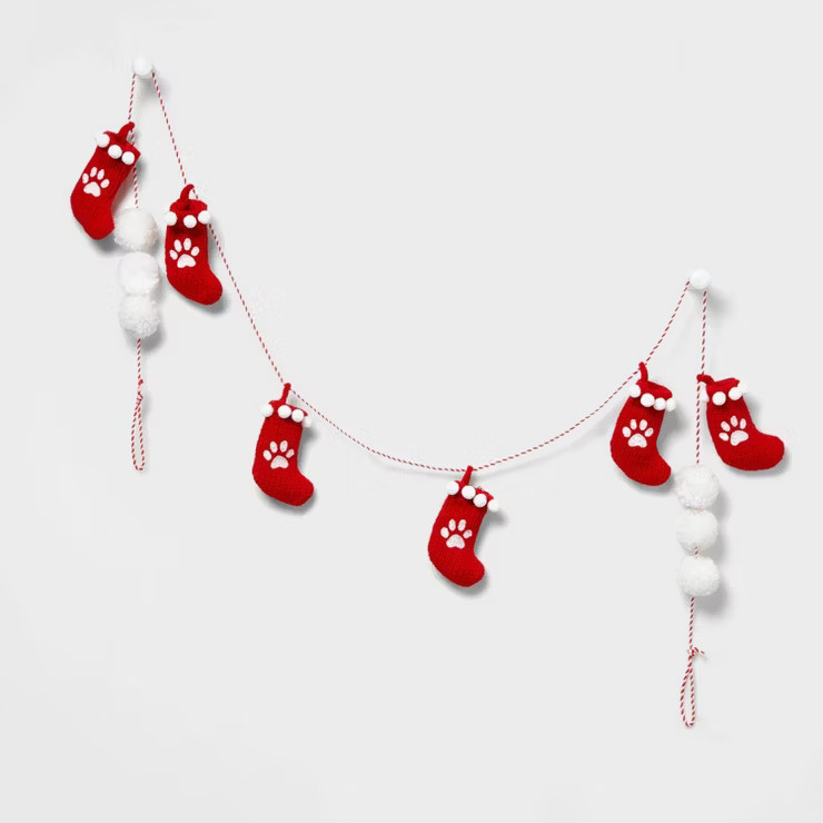 72" Mini Stocking Paw Print Christmas Garland Red/White - Wondershop™ | Target