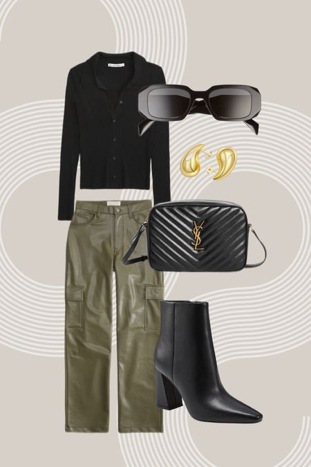 Fall and winter outfit ideas- Abercrombie vegan leather cargo pants, collared sweater, YSL bag, Prada sunglasses, black booties. 

#LTKparties #LTKSeasonal #LTKHoliday