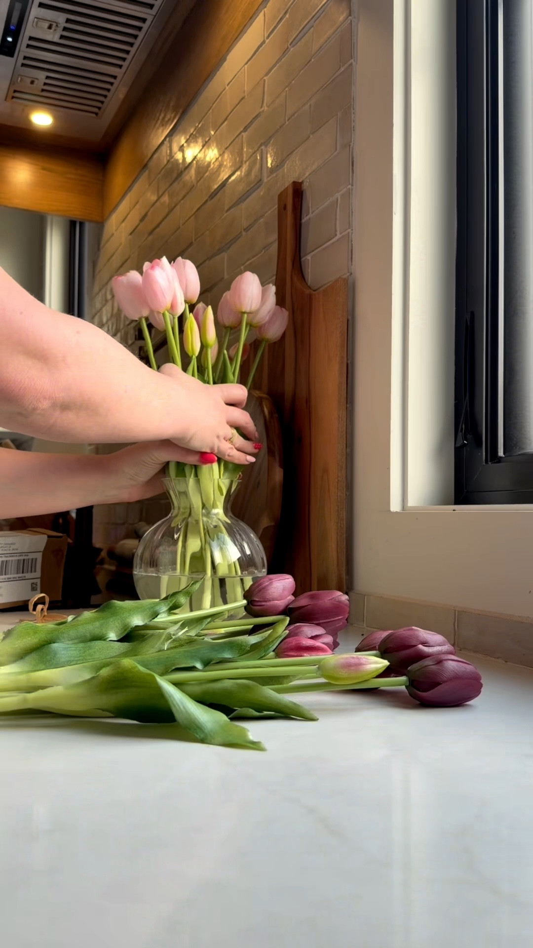 I love tulips! They scream Spring and warm weather and Easter all at once. I normally buy them as cut flowers and a week later they’re dead. Adding the florals to a clear vase with water is my hack for taking faux stems to the next level- these faux floral tulips look so realistic, it tricked my daughters and husband! For less than $2 a head, I love this affordable option. 