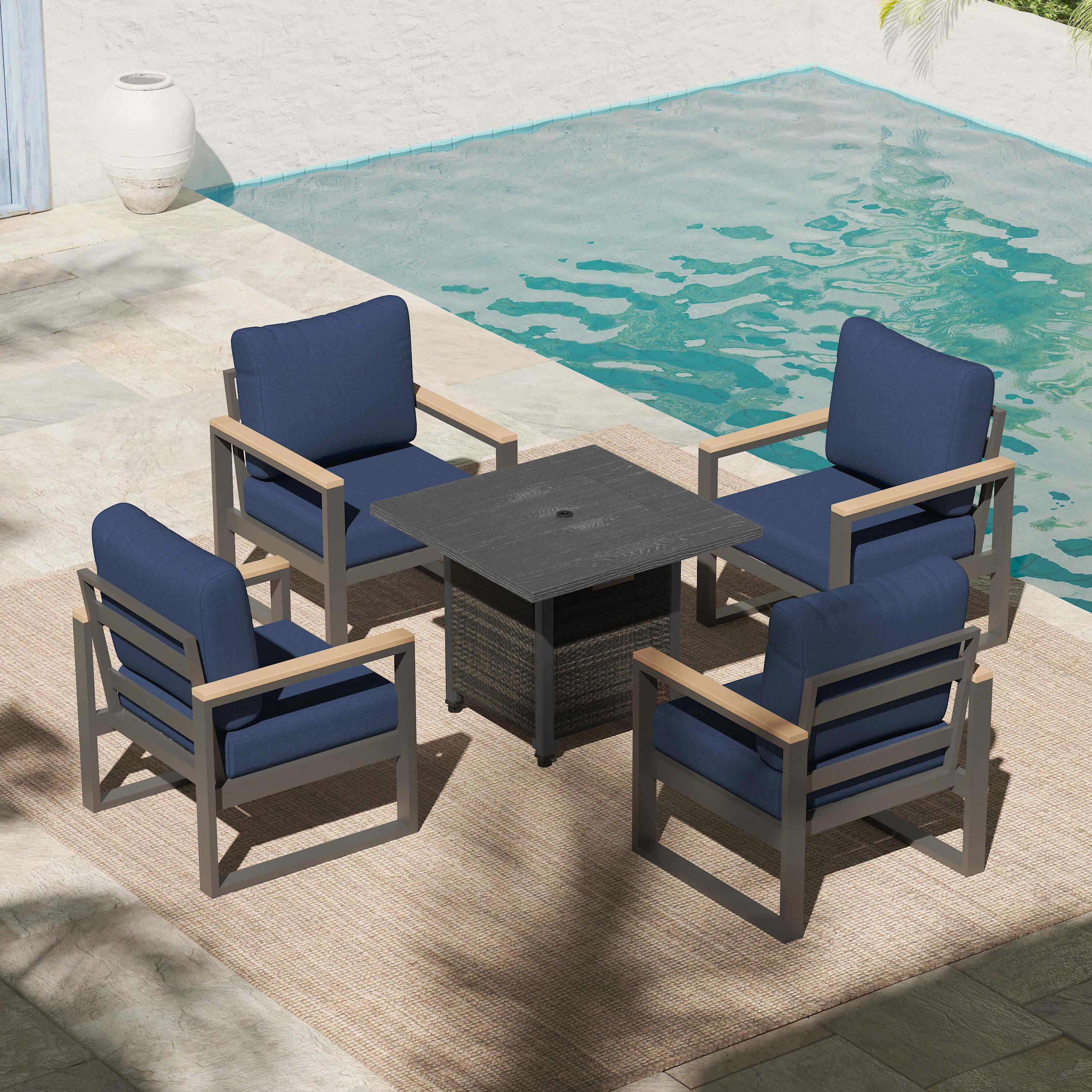AURA OUTDOOR 5 -Piece Patio Conversation Set with Blue Cushions one_size | SAS004-BU-FP | Lowe's