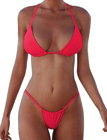 XUNYU Bikini Set Bandage Solid Brazilian Swimwear Two Pieces Swimsuit Padded Thong Bathing Suits | Amazon (US)