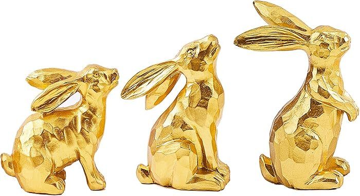 3 Gold Easter Bunny Decorations, Resin Rabbit Figurine Small Decorative Bunny Statues for Tableto... | Amazon (US)