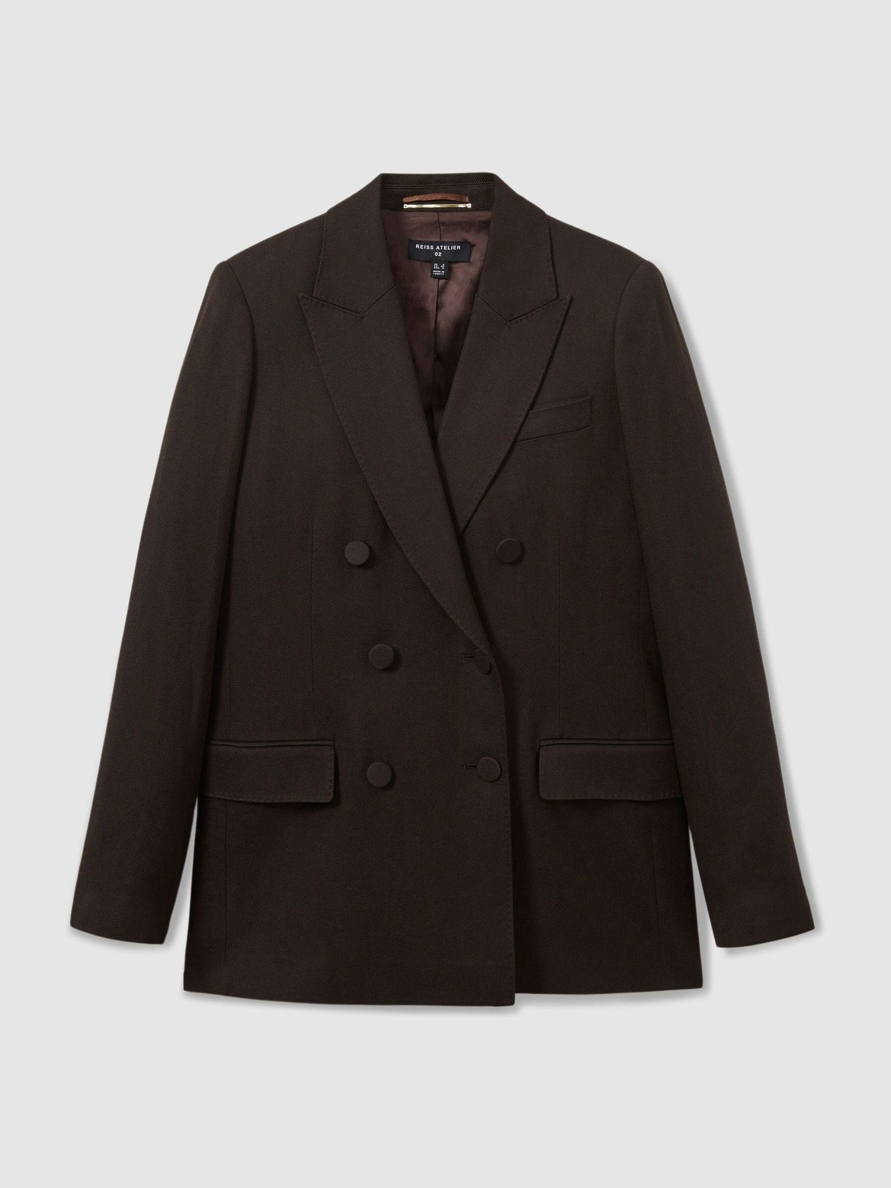 Reiss Atelier Double-Breasted Virgin-Wool Blend Suit Jacket in Chocolate | REISS | Reiss DE