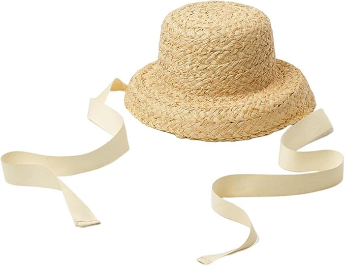 Girls Straw Sun Hat, Flat Top, Wide Brim, Lace-up Strap, Breathable, Size 3-9Y, Perfect for Toddl... | Amazon (US)