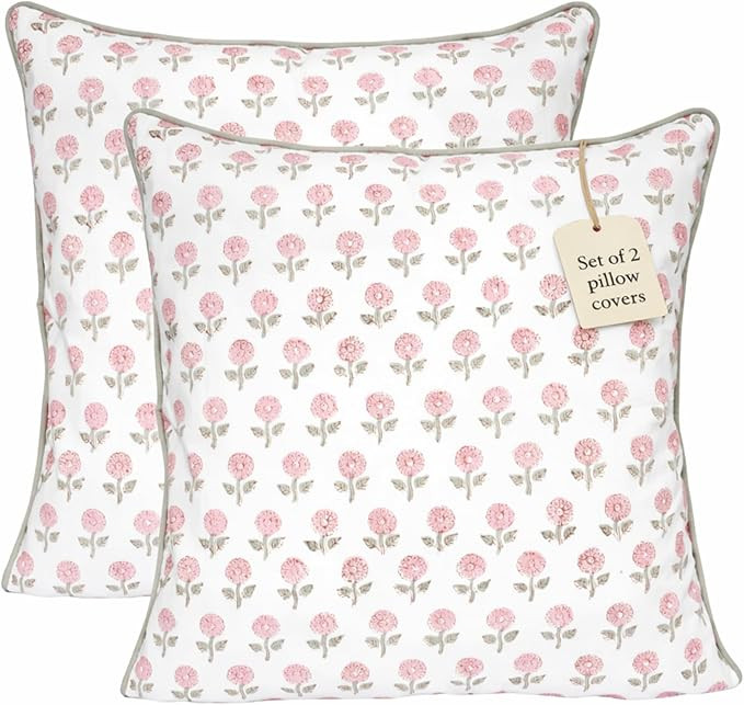 Set of 2 Pillow Covers 20x20 inch Floral Pillow Covers Pink Farmhouse Pillow Covers for Girls Roo... | Amazon (US)