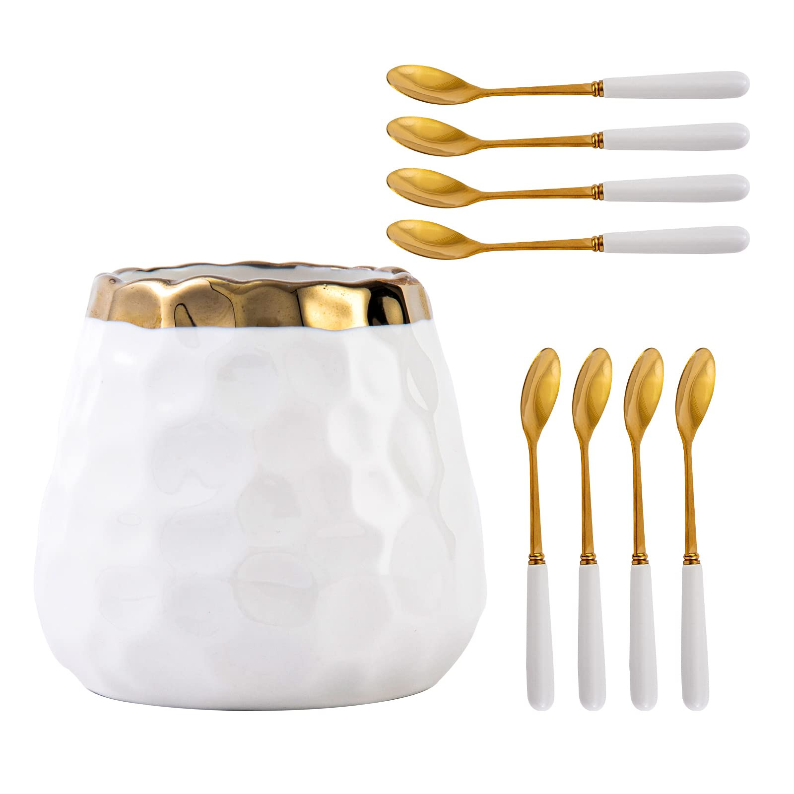 Coffee Spoon Set,Ceramic Jar with 8 Small Spoons for Coffee,Tea,Ice Cream,Cake,Flatware Set (Whit... | Amazon (US)