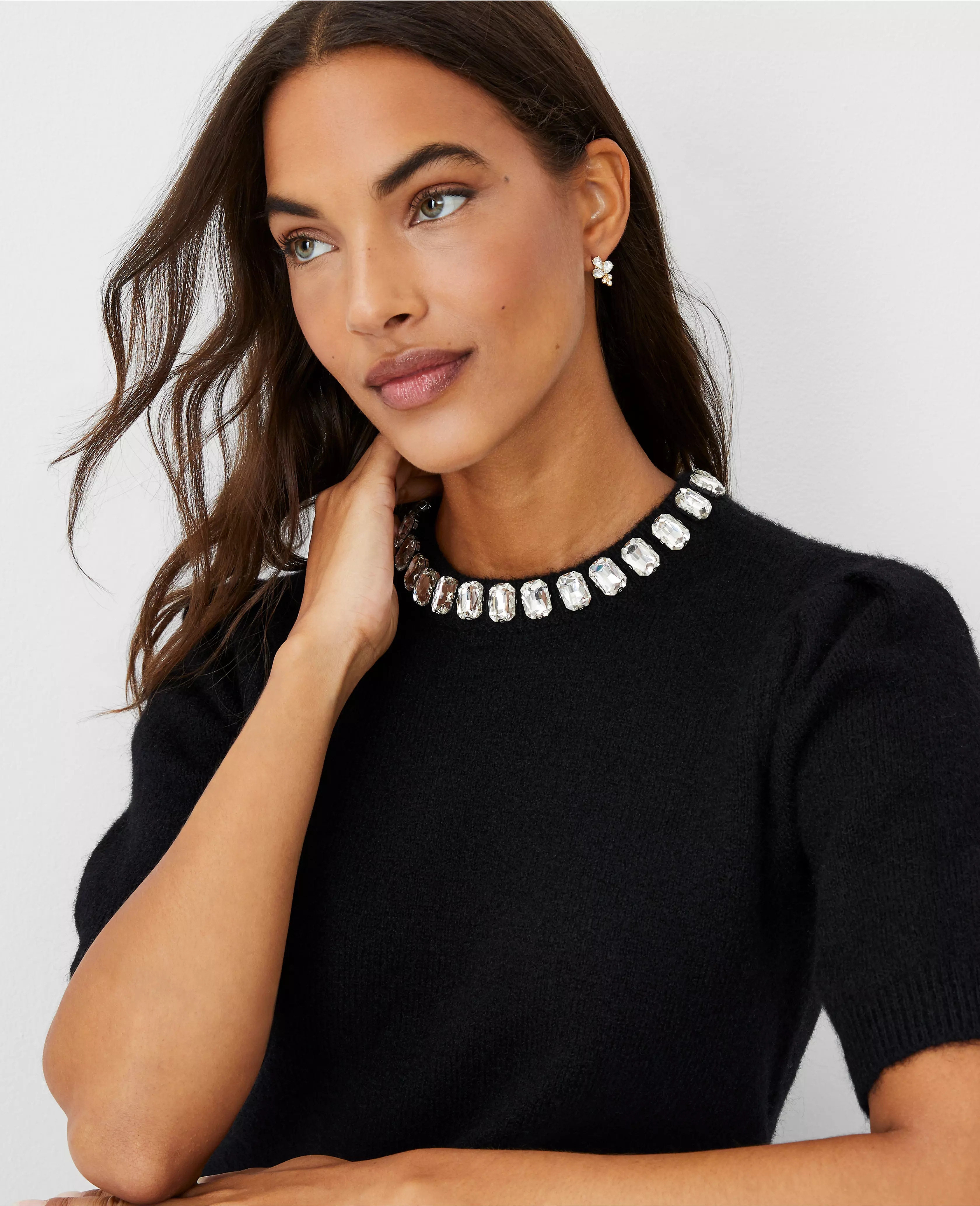Jeweled Neck Sweater Tee | Ann Taylor (US)