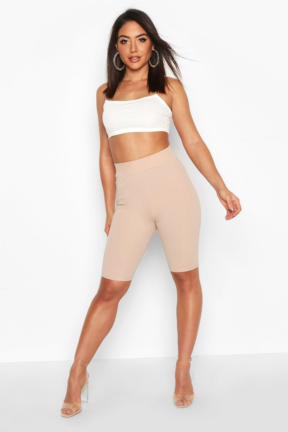 Womens Contoured Biker Shorts - Beige - 10 | Boohoo.com (US & CA)
