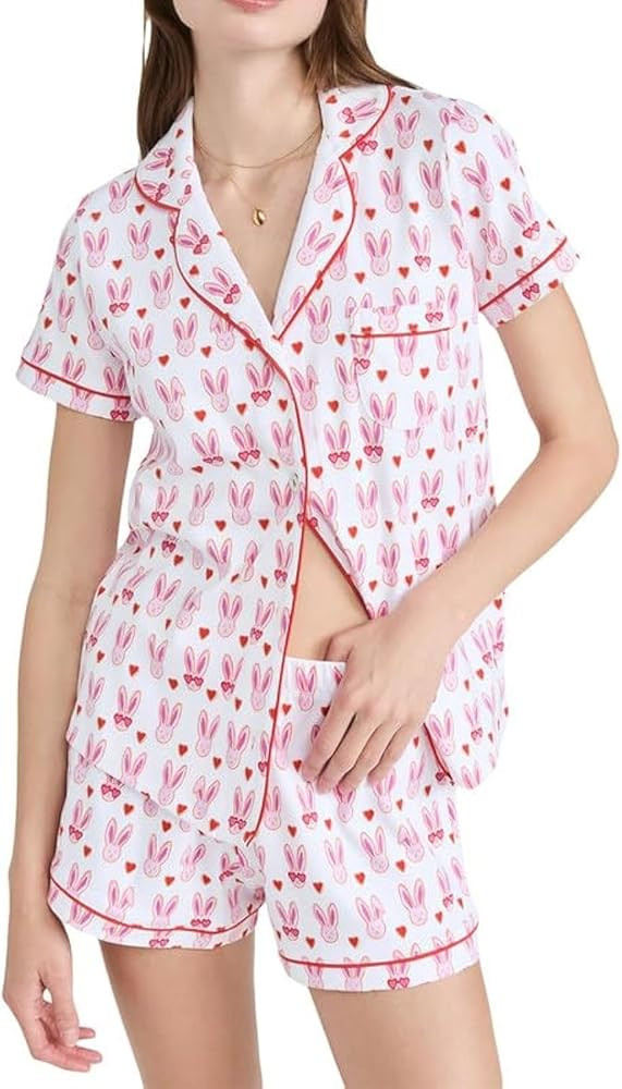 Womens Cute Print Pajamas Shorts Set Y2K Cartoon Two-piece Pj Sets Sleepwear 2 Piece Pjs Set | Amazon (US)