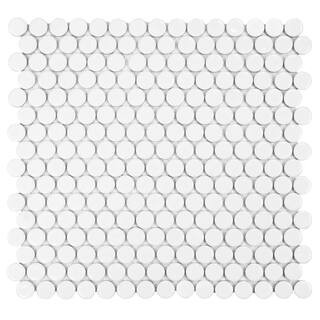 Merola Tile Hudson Penny Round Glossy White 12 in. x 12-5/8 in. Porcelain Mosaic Tile (10.7 sq. f... | The Home Depot