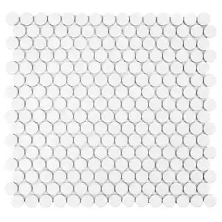 Merola Tile Hudson Penny Round Glossy White 12 in. x 12-5/8 in. Porcelain Mosaic Tile (10.7 sq. f... | The Home Depot