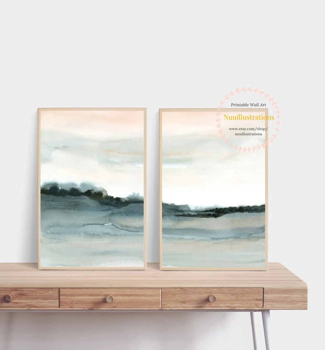 Neutral Cool Green Blush Landscape Printable Wall Art Minimal Abstract instant Download Print Digita | Etsy (US)