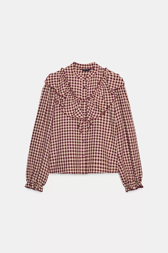 BLUSE MIT VOLANT UND VICHY-KARO | Zara DE