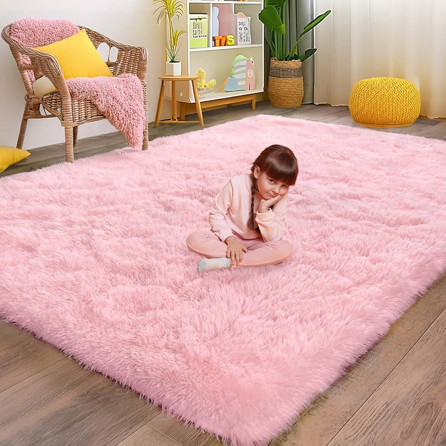Fluffy Pink Area Rug for Bedroom Girls, 5x7 Soft Fuzzy Plush Shag Rug for Living Room, Cute Comfy... | Amazon (US)