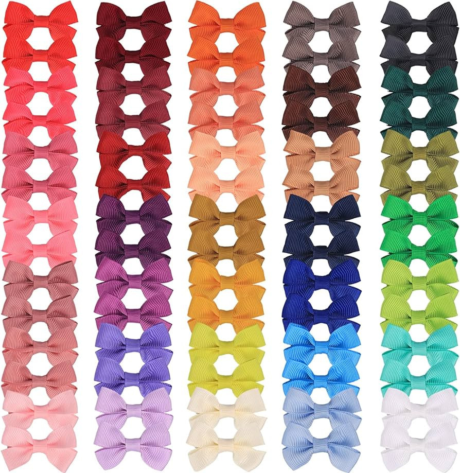 70Piece 2inch Hair Bows for Baby Girls,35colors in Pairs Grosgrain Boutique Solid Ribbon Mini Bow... | Amazon (US)