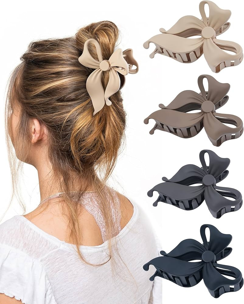 4 PCS Bow Hair Clips Bow Claw Clip for Women, Large Hair Claw Clips for Thin Thick Long Hair Cute... | Amazon (US)