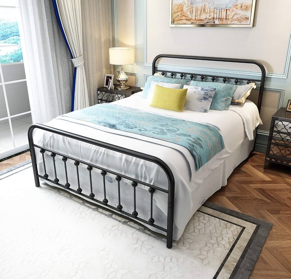 NEEBIRGELIA Black Metal Bed Frame Queen Size with Headboard and Footboard Single Platform Mattres... | Amazon (US)