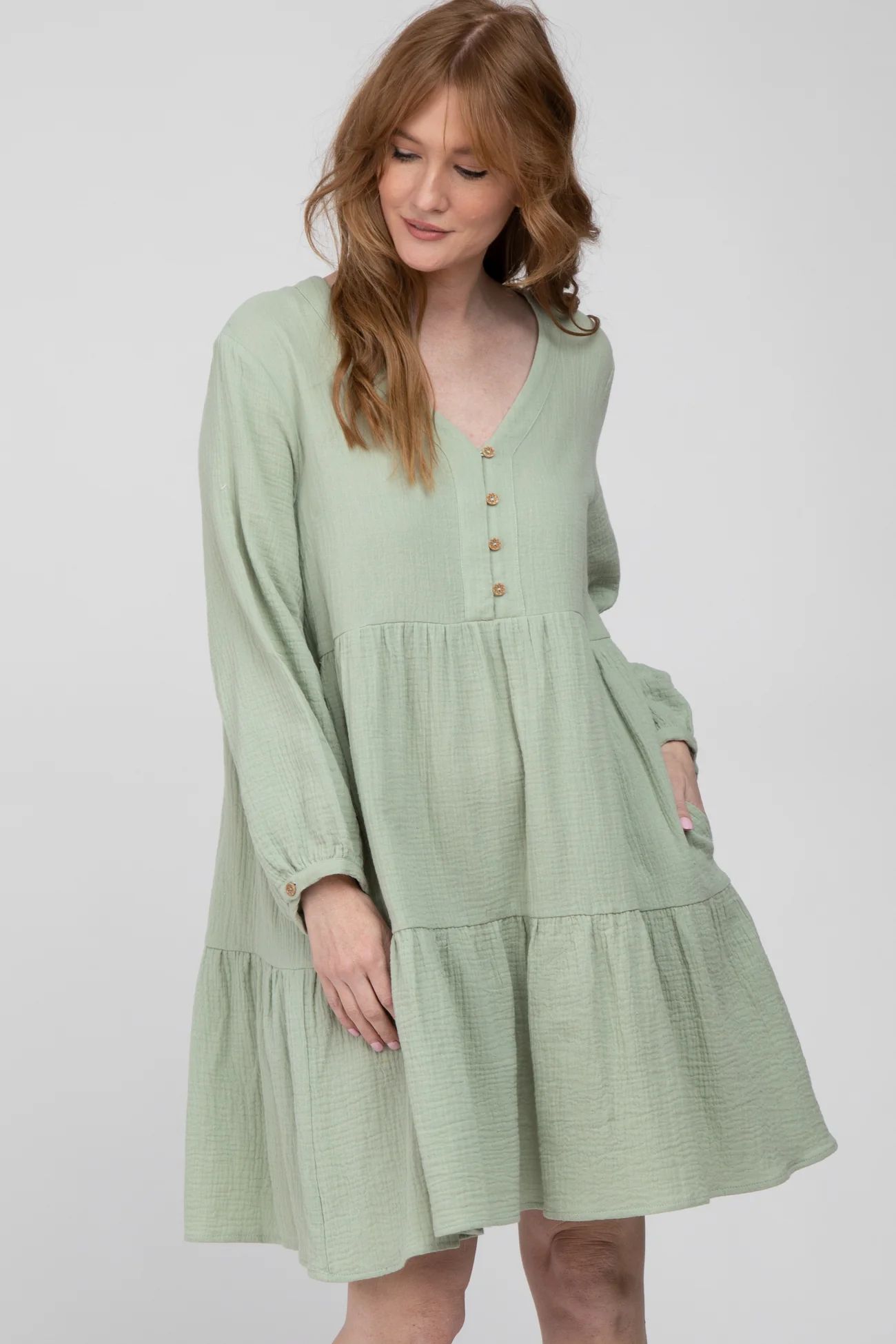 Mint Ruffle Tiered Long Sleeve Dress | PinkBlush Maternity