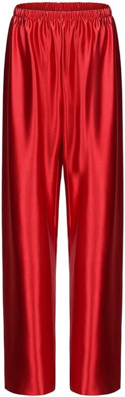 Women Satin Wide Leg Dress Pants Silk Casual Dressy Long Flowy Pants Elastic High Waisted Trouser... | Amazon (US)