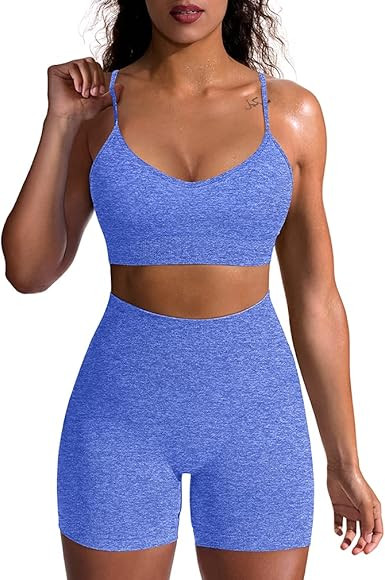 OQQ Yoga Outfit for Women Seamless 2 Piece Workout Gym High Waist Leggings with Sport Bra Set Blu... | Amazon (US)