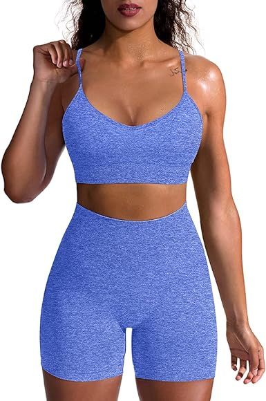 OQQ Yoga Outfit for Women Seamless 2 Piece Workout Gym High Waist Leggings with Sport Bra Set Blu... | Amazon (US)