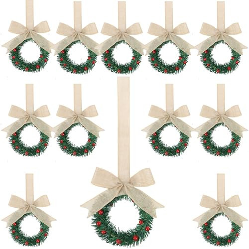 Sggvecsy 12 Pcs 8’’ Christmas Mini Cabinet Wreaths with Ribbon Bows Red Berry Artificial Small Kitchen Wreath for Window Front Door Farmhouse Wall Xmas Decorations(Linen Burlap) | Amazon (US)