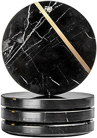 Thistle Row Black Marble Coasters for Drinks w/Gift Box, Set of 4 Black Marble Coasters, 4” Wid... | Amazon (US)