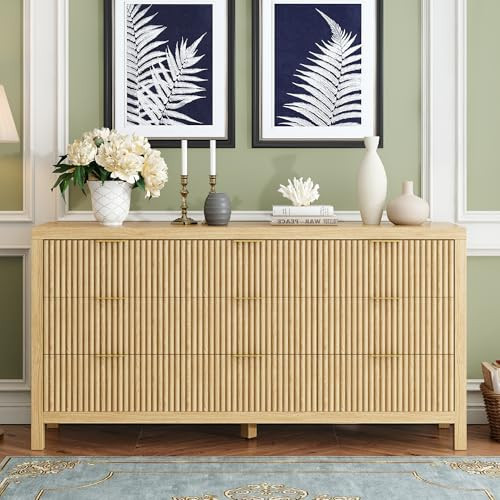 JZXSHD 9 Drawers, Modern Large Chest Mid Century Modern Dresser TV Stand, Storage Organizer Dresser with Solid Natural Wood Legs for Bedroom, Living Room, Hallway, Natural Oak | Amazon (US)