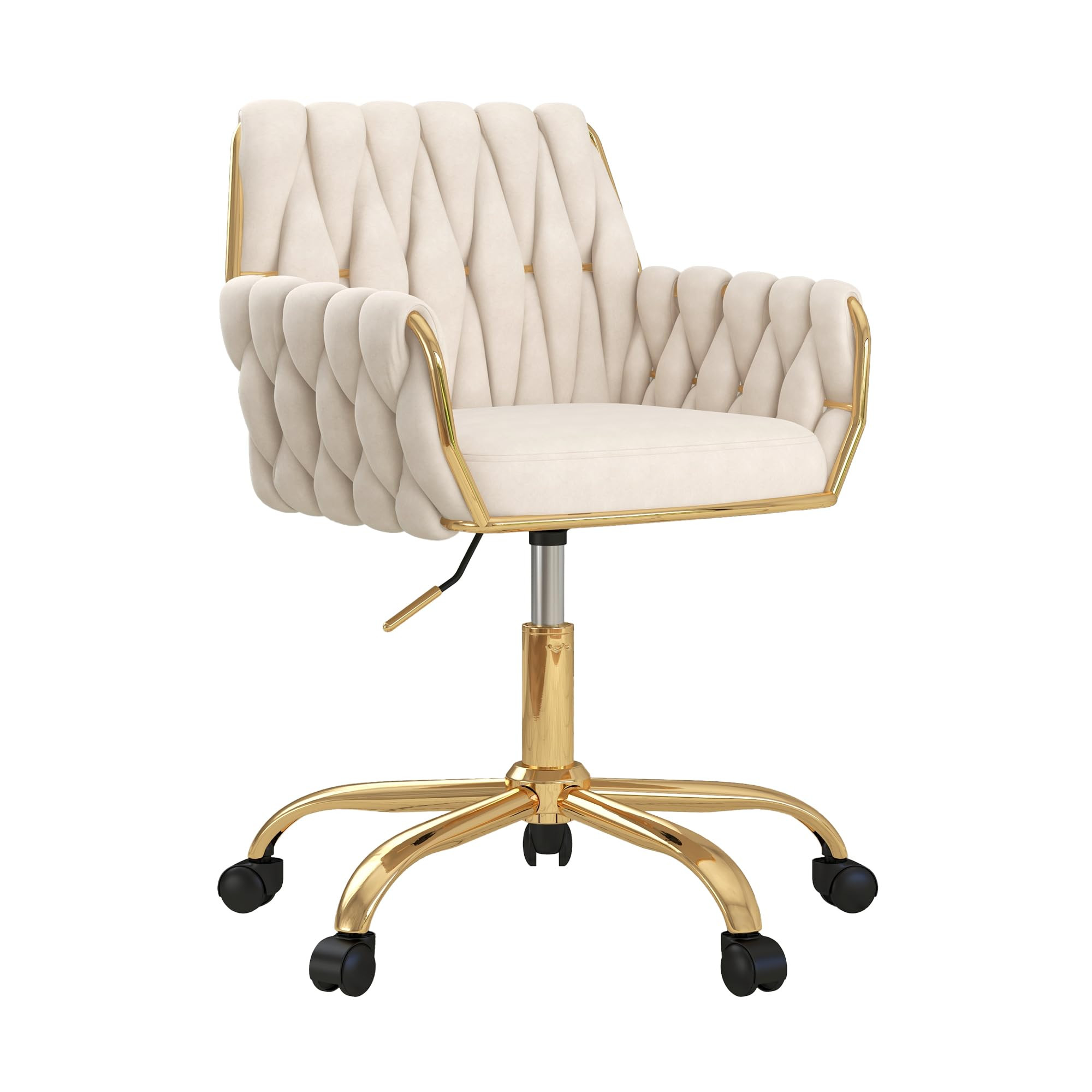Velvet Home Office Chair, Modern Height-Adjustable Vanity Chair with Golden Base and Hand-Woven B... | Amazon (US)