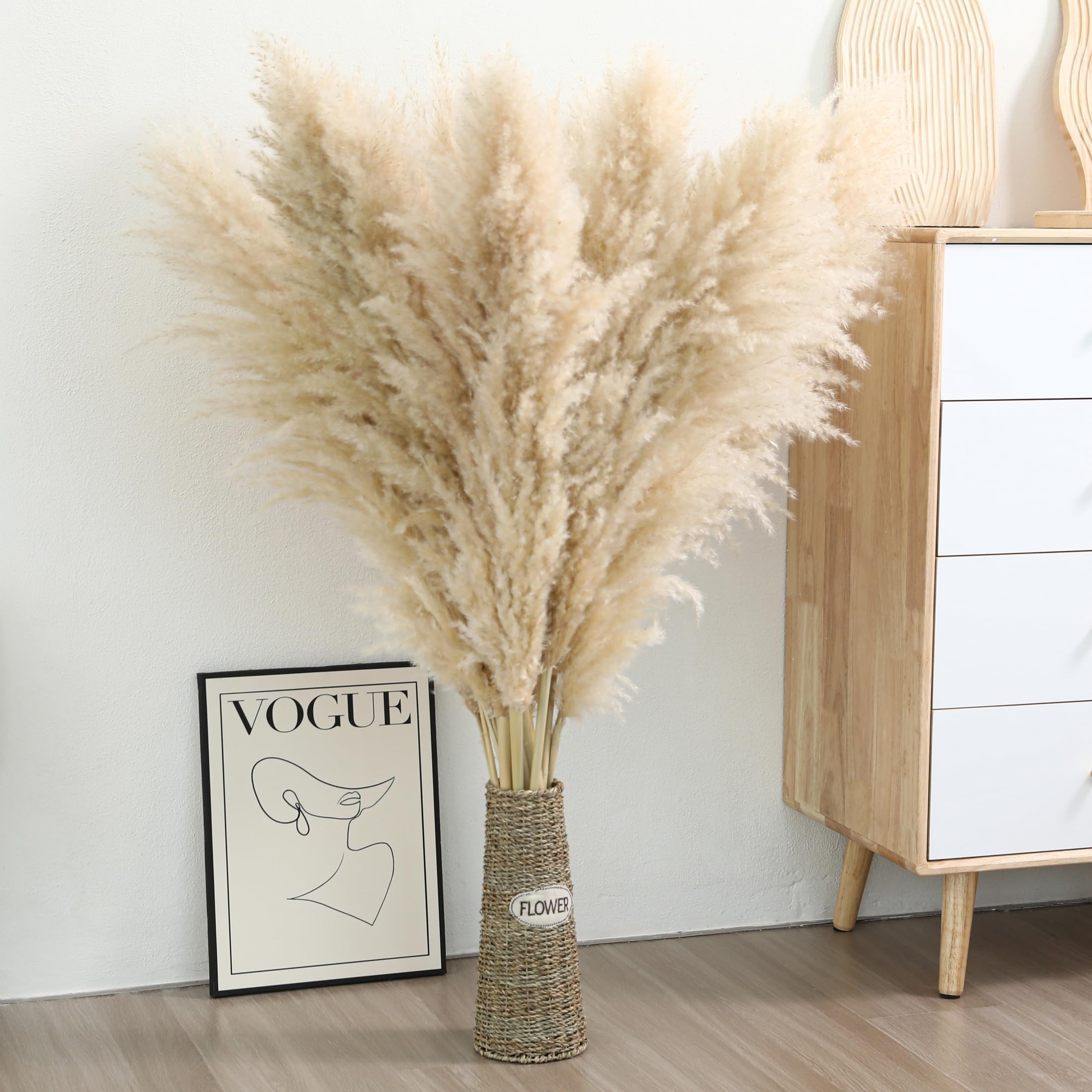 10 Stems 46 inch Tall Pampas Grass Decor - Large Fluffy Dried Pompas Grass for Floor Vase - Rustic Wedding, Baby Shower, Party, Farmhouse, Boho Home Decor | Amazon (US)