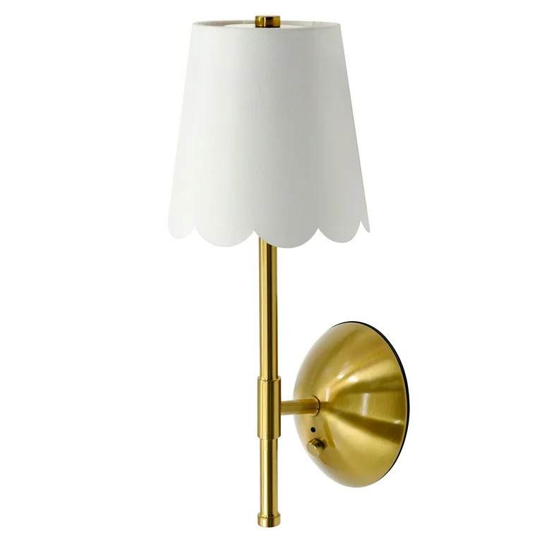 Home Decor Collection Cordless Brass Rechargeable Wall Scone with Scalloped Fabric Shade and Remo... | Walmart (US)