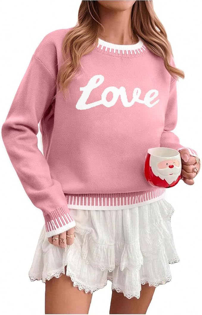 LUKYCILD Valentines Sweater Women Love Heart Sweatshirt Valentine Day Love Sweaters Cute Knitted ... | Amazon (US)