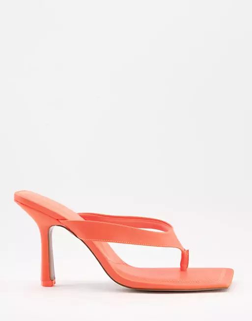 ASOS DESIGN Nissa toe thong heeled sandals in neon orange | ASOS (Global)