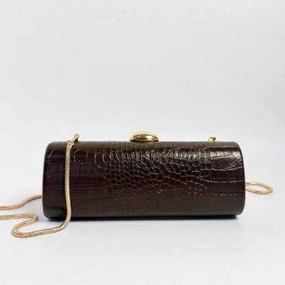 A New Autumn And Winter Long Baguette Clutch Bag Made Of PU Material With Crocodile Print Pattern And Elegant And Noble Atmosphere. It Is A Brown Even | SHEIN