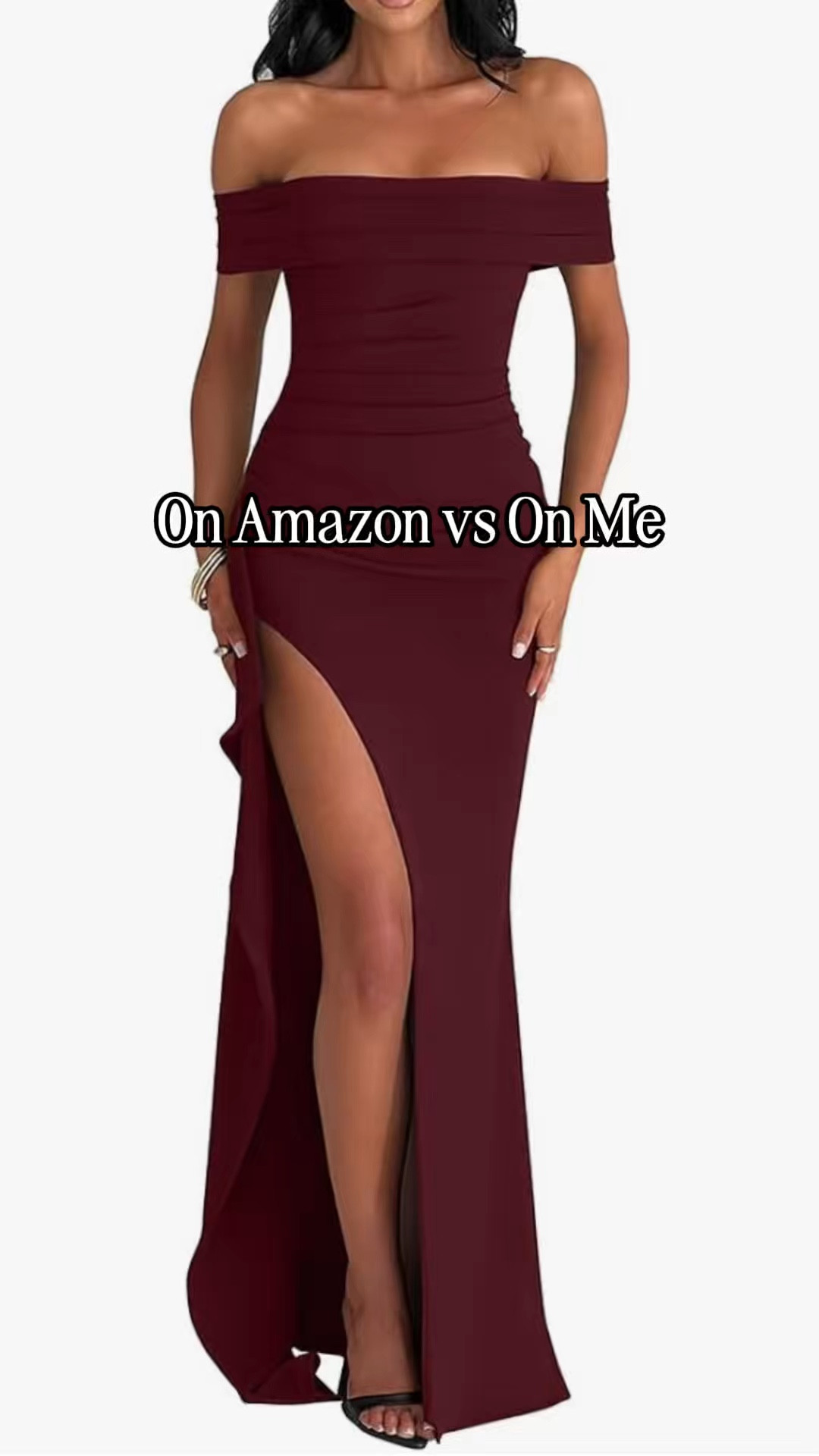 On Amazon vs On Me! Curvy girl flattering winter wedding guest dress find! Fits true to size, has stretch, comes in multiple colors 

Sizing ⬇️

5’3 • 155 lbs
Size 8 / Medium
Bust: 34DDD
Waist: 28”
Hips: 43”
Wearing Size Medium 

wedding guest dresses, winter wedding guest dresses, winter formal dress, winter gala dress, long off shoulder dress, high slit long dress 

#LTKOver40 #LTKStyleTip #LTKFindsUnder50