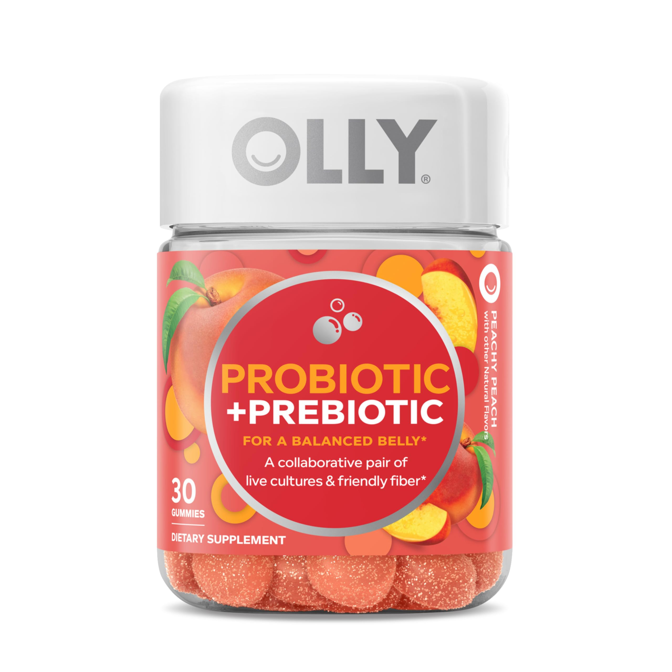 OLLY Probiotic + Prebiotic Gummy, Digestive Support and Gut Health, 500 Million CFUs, Fiber, Adul... | Amazon (US)