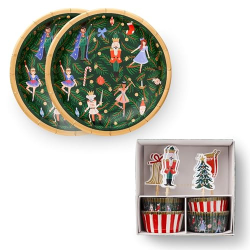 RIFLE PAPER CO. Nutcracker Dessert Party Bundle with 20 Small Plates and a Nutcracker Cupcake Kit, Festive Touch for Holiday and Christmas Gatherings, Decorating Kit for Cupcakes and Baking | Amazon (US)