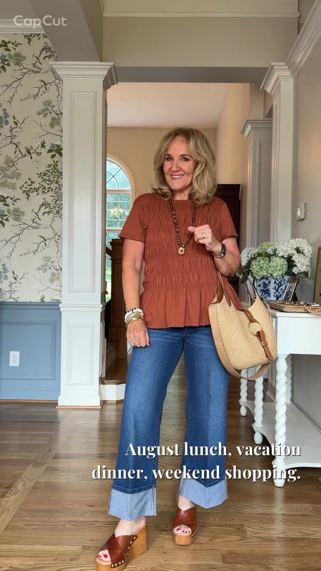 Tap the bell 🔔, heart ❤️ this post, and save for later!

This smocked rust top is such a flattering, easy piece for everyday wear. It’s relaxed through the waist and true to size.

Fit note: Large on the top, 8 regular on the jeans

#LTKgrwm #LTKootd #LTKOver40