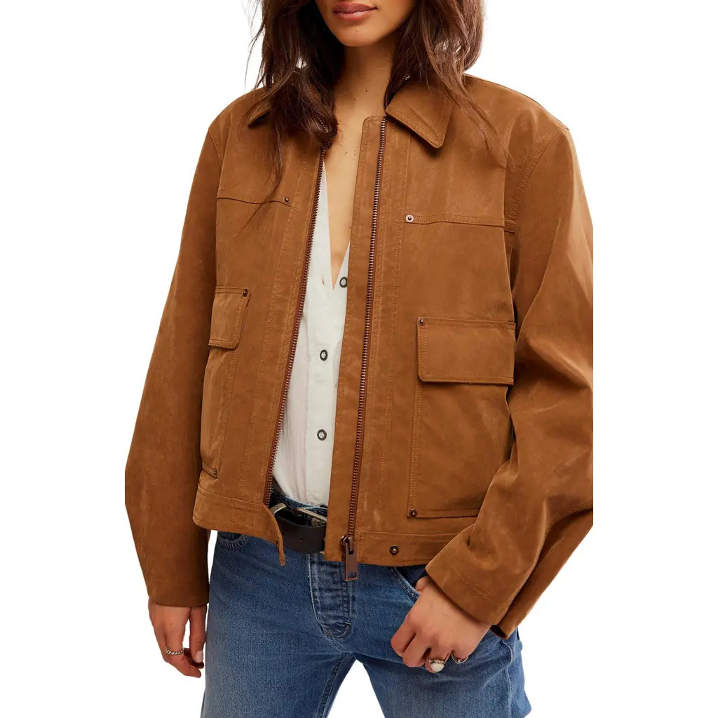 Free People Blair Faux Suede Jacket in Caramel Cafe at Nordstrom, Size X-Large | Nordstrom