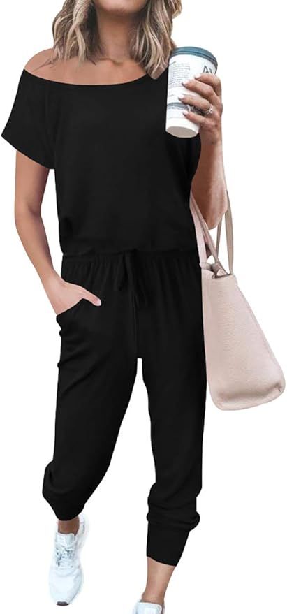 ANRABESS Women's Summer Crewneck Casual Loose Short Sleeve Jumpsuit Rompers One Piece Pajamas Lou... | Amazon (US)