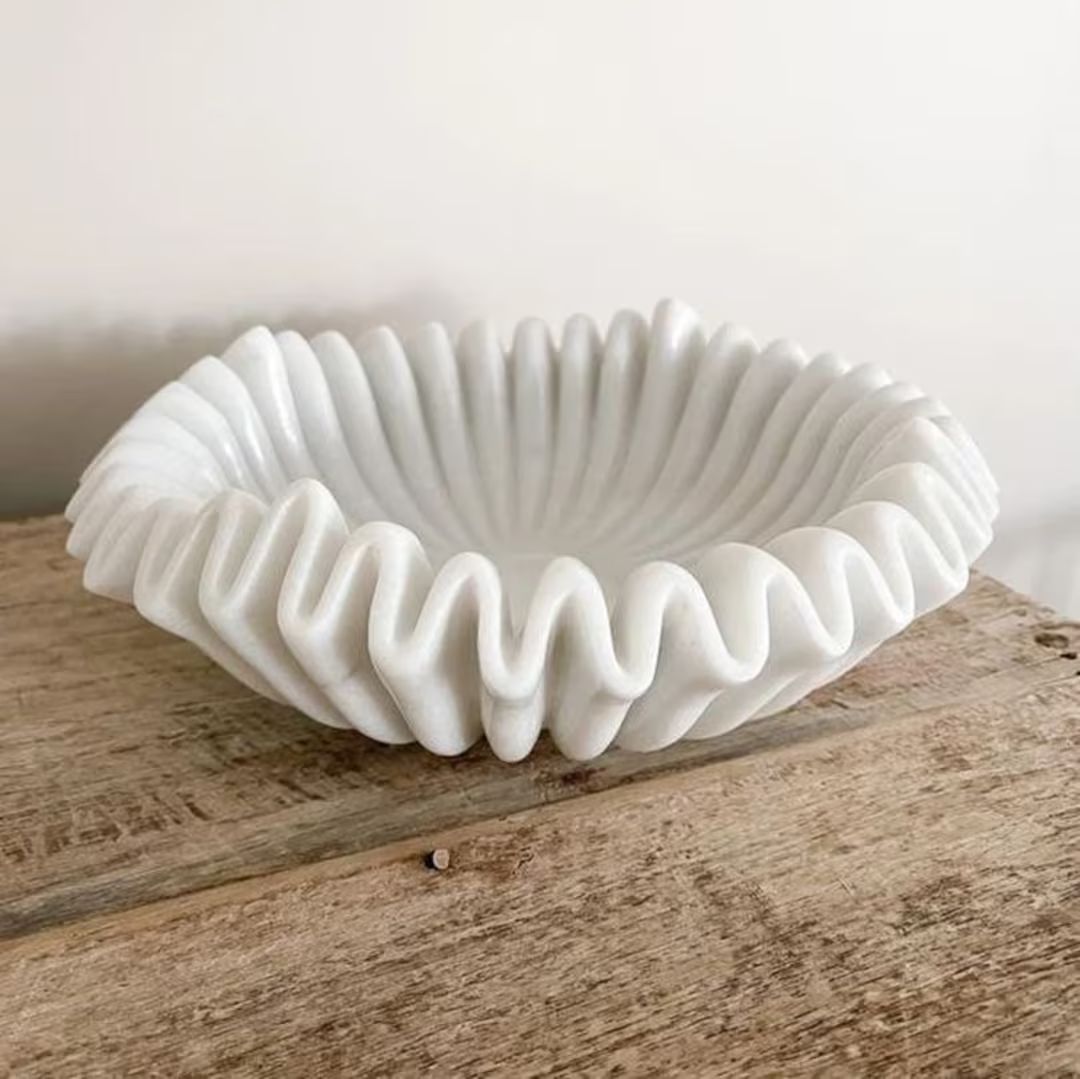 12 Ruffled Marble Bowl Decorative Marble Bowl Fluted Bowl - Etsy | Etsy (US)