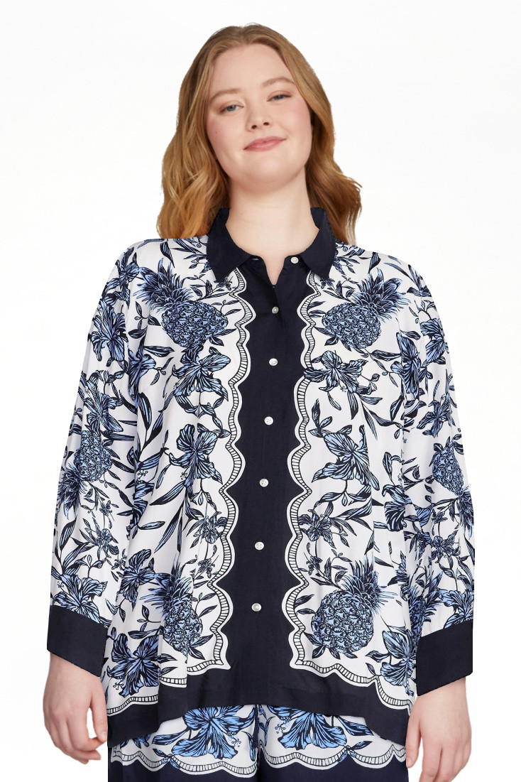Free Assembly Women's and Women’s Plus Pineapple Print Shirt with Long Sleeves, Sizes XS-4X | Walmart (US)