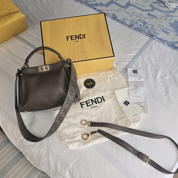 Fendi Peekaboo Dark Brown Leather Tote w Signature Strap  Original Strap | Poshmark