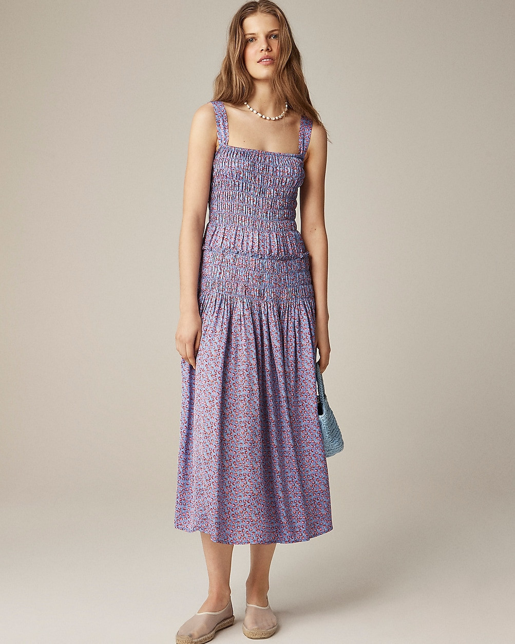 Smocked midi dress in summer fields print | J. Crew US