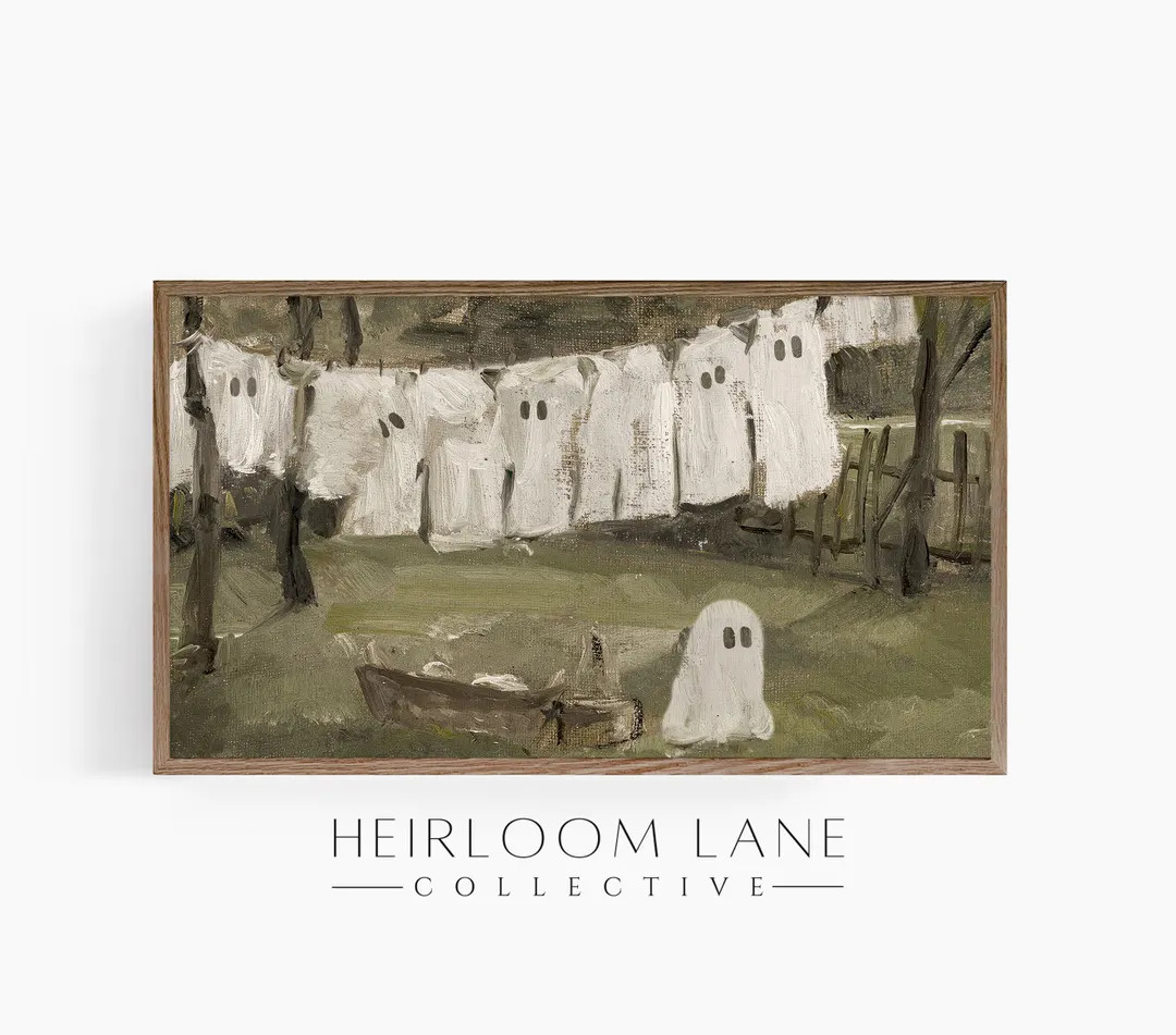 Vintage Ghost Laundry Line Halloween Painting Artwork : Halloween Frame TV Art (digital Download ... | Etsy (US)