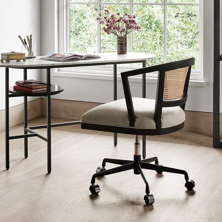 Alexa Savile Flax and Brushed Ebony Iron Adjustable Desk Chair | LampsPlus.com