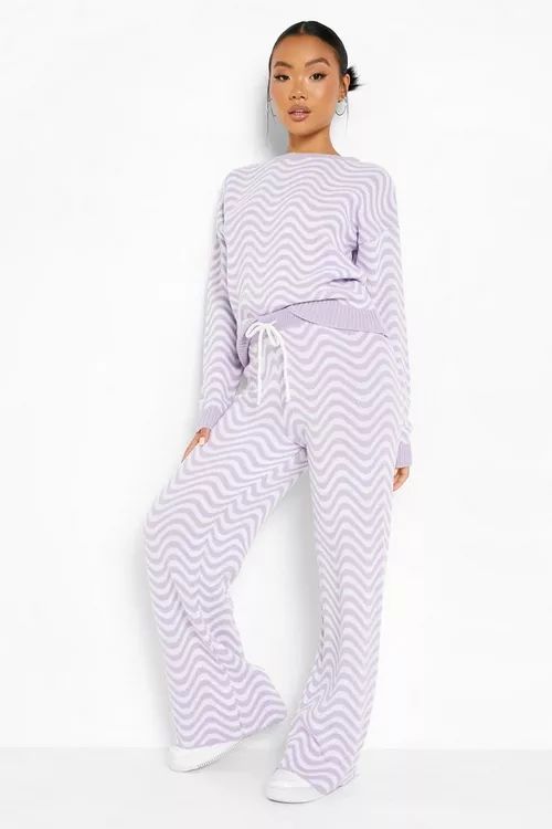 Petite Wavy Knit Sweater And Flare Two-Piece | Boohoo.com (US & CA)