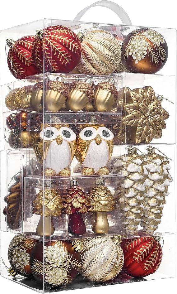 Valery Madelyn Christmas Fall Tree Ornaments Set, 80ct Red and Brown Shatterproof Christmas Fall ... | Amazon (US)